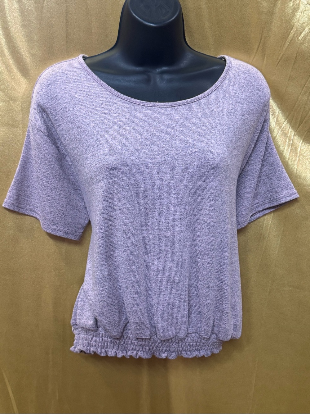 Hyfve Purple Knit Short Sleeve Smocked Hem Top Size Small